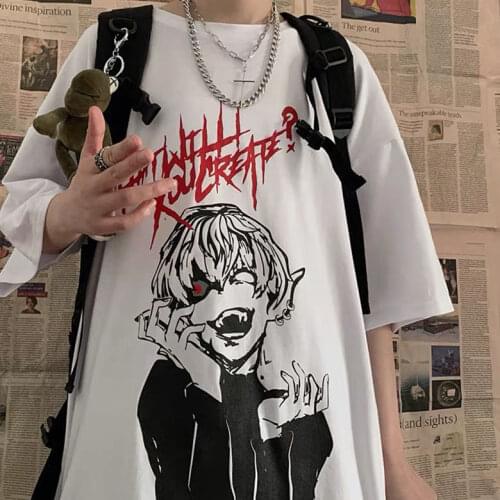 Womens T-shirt Harajuku Y2K Top Harajuku Retro Korean Style Black Monster High Punk Gothic Anime Monster High Print Clothes