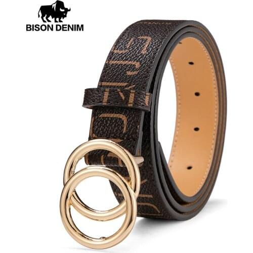 BISON DENIM Genuine Leather Belts for Women Fashion Jeans Classic Simple Round Buckle Female Pin Buckle Belt for Women N60270
