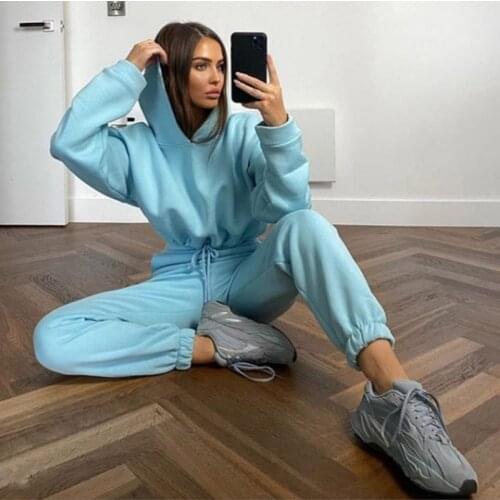 Women Sports 2 Pieces Set Hoodies Pantsuit 2021 Home Sweatshirts Pullover Trousers Outfits Solid Casual Tracksuit