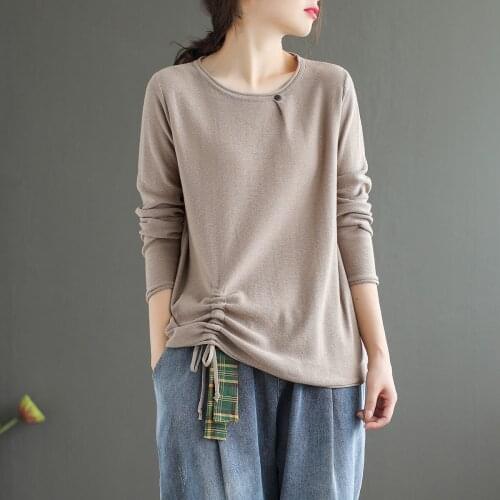 Literature and Art Retro Knitted Sweater Womens Long-sleeved Spring 2021 New Loose and Versatile Bottoming Shirt