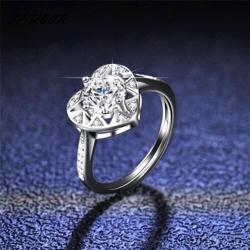 100% 925 Sterling Silver Wedding Rings Brilliant Cut Diamond Test Past 1 Carat D Color Moissanite Heart Ring Women Jewelry Gift