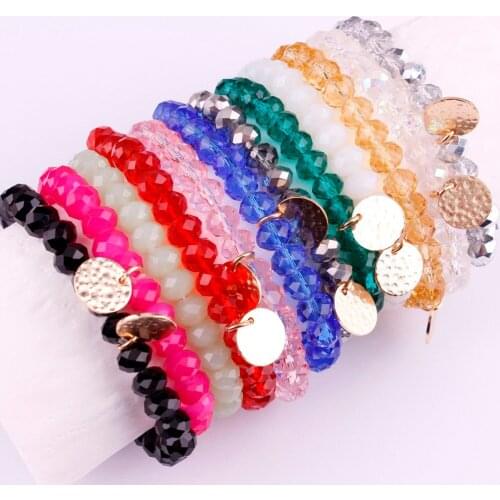 ZWPON Fashion Bohemian 8mm Round Monogram Blank Disc Glass Beads Elastic Bracelets & Bangles For Women Charm Jewelry