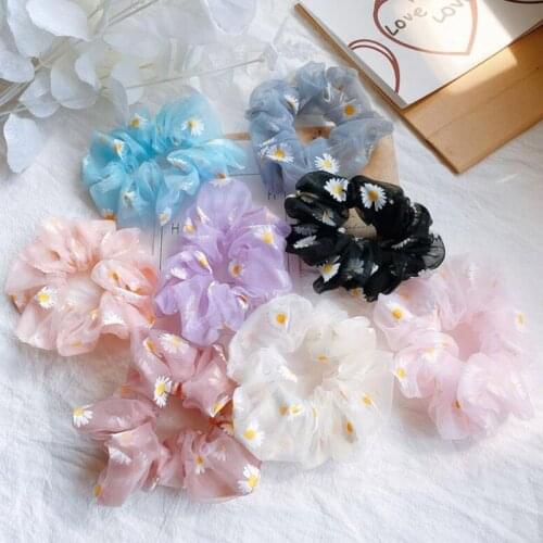 ZZIYEETTM 1pc Women Girls New Summer Daisy Flower Scrunchie Ponytail Holder Hair Tie Rubber Band Hair Rope Ponytail