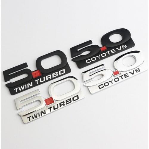 2 Pcs 3D Metal 5.0 Coyote V8 TWIN Turbo Emblem Car Sticker Emblem Badge Rear Trunk Car Decals for Ford