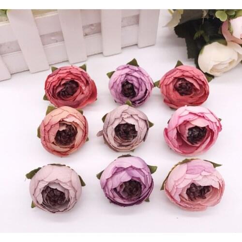 5Pcs Artificial Tea Rose Bud small peony flower head flores for wedding decoration Wreath Scrapbooking DIY Craft Fake Flowers