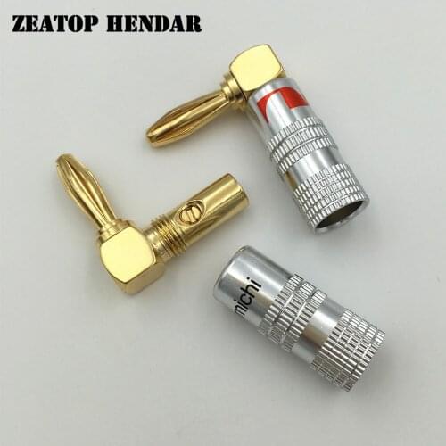 500Pcs Brass Nakamichi Right Angle Speaker 4mm Banana Plug Adapter Wire Connector 24K Gold Plated for HiFi