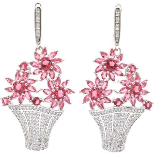 41x11mm Beautiful Long Created Paris Blue Topaz White CZ Gift For Ladies Silver Earrings