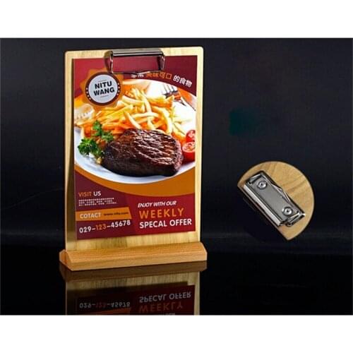 A4 Restaurant Retro Wooden Clip Price Tag Display Stand Table Sign Stand Menu List Snap Billboard Desk Label holder Tag Display