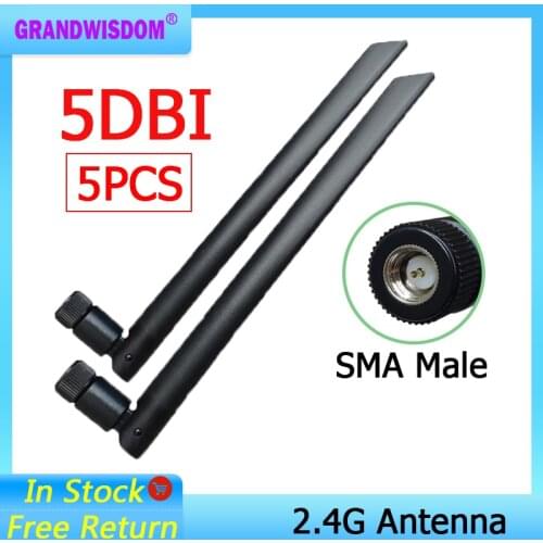 5 pcs 2.4 GHz WiFi Antenna 5dBi pbx Aerial SMA Male Connector 2.4ghz antena wi fi antenne 2.4g IOT Wireless Router Wifi Booster