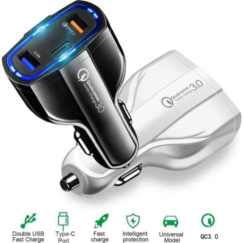 3 Ports 35W USB Car Charger For Iphone 11Pro GPS QC3.0 Type C For Xiaomi Huawei Samsung Phone Tablet Fast Charging Adapter