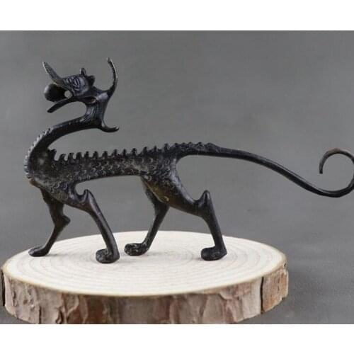 Free Shipping 15cm Collectibles Handcrafted Old Copper Carving Dragon Statue off 50