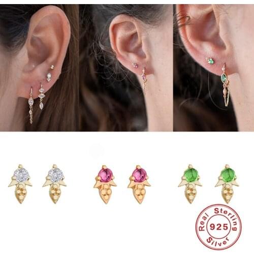 BOAKO 925 Sterling Silver Lovely Grape Shape Stud Earrings For Women Girls Purple Red Zircon Ear Stud Party Accessories Jewelry