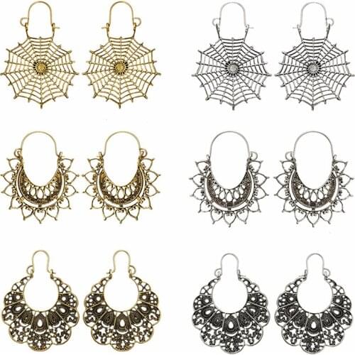 Bohemian Style Hollow Carve Earrings Vintage Metal Geometric Hollow Dangle Earring Tribal Ethnic Boho for Women Jewelry