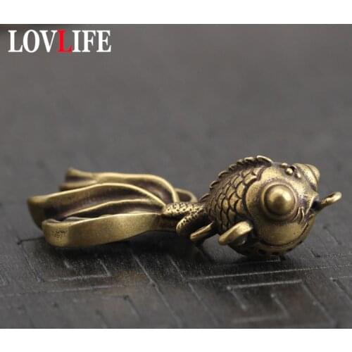 Solid Copper Goldfish Keychain Pendant Vintage Brass Metal Fish Key Chains/Rings Bag Charm Key Holder Handmade Artwork Gifts