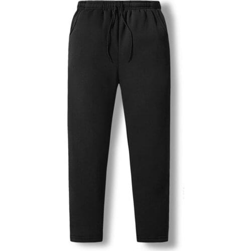 Winter Casual Pants Men Plush Liner Sweatpants Solid Color Drawstring Sports Trousers Pants Men Straight Cropped Pants Work Pant