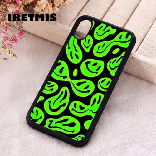 Iretmis 5 5S SE 2020 Phone Cover Case for iPhone 6 6S 7 8 Plus X Xs XR 11 12 Mini Pro Max Rubber Silicone Green Trippy Smiley