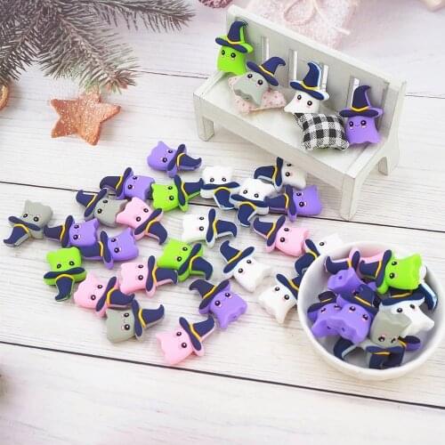 Chenkai 10PCS Silicone Christmas Elf Print Beads Baby Round Shaped Beads Teething BPA Free DIY Sensory Chewing Toy Accessories