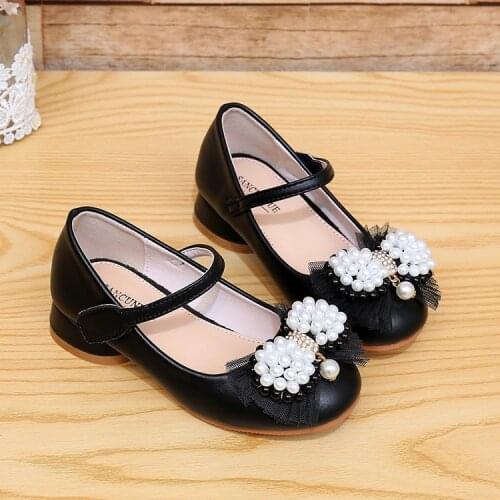 Baby Shoes2020 Autumn Princess Shoes Sweet Pearl Bow Girls Nude Shoes Low Heel round Toe Childrens Shoes Wholesale