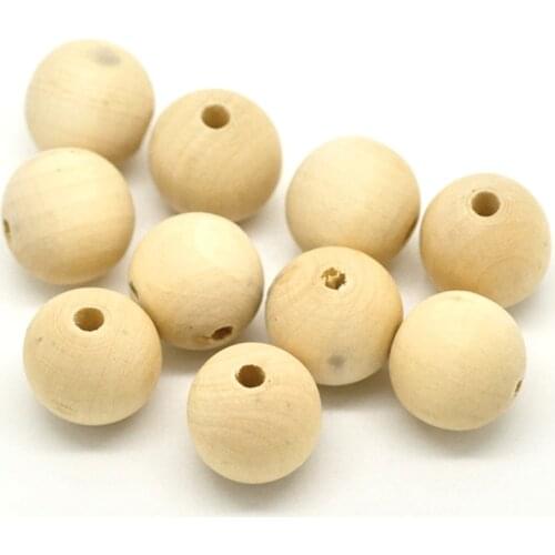 DoreenBeads 50PCs Natural Color Round Wood Spacer Beads 20mm(3/4") Dia Hole Size 5.5mm( 2/8") - 3.8mm( 1/8") Jewelry Findings