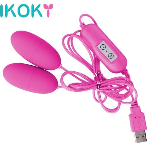 IKOKY Dual Vibrator 12 Frequency Vibrating Egg Clitoris Stimulator USB Adult Product Sex Toys For Women Female Masturbation
