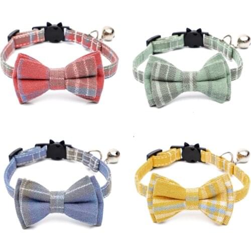 Pets Plaid Cat Collar Safety Buckle Kitten Necklace Adjustable Puppy Chihuahua Bow Tie Cute Bowknot Cat Collars with Bell