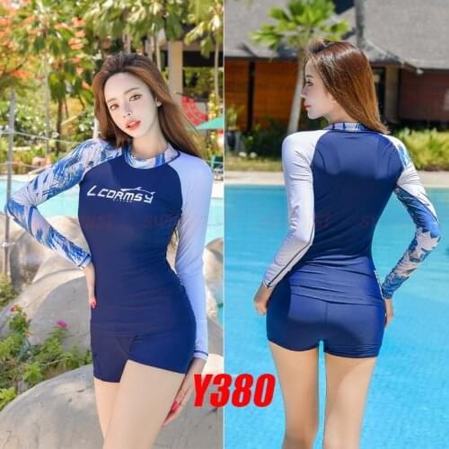 LCDRMSY Y380 WOMENS RASH GUARDS BEACH LONG SLEEVES SURFING SWIMMING TOP SHIRTS+SHORTS SET WATER SPORTS GYM WETSUIT QUICK-DRYING