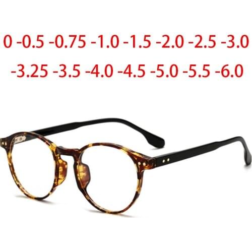 0 -0.5 -0.75 -1.0 To -6.0 Blue Light Blocking Rivets TR90 Short-sight Eyewear Women Men Round Prescription Glasses Leopard Frame