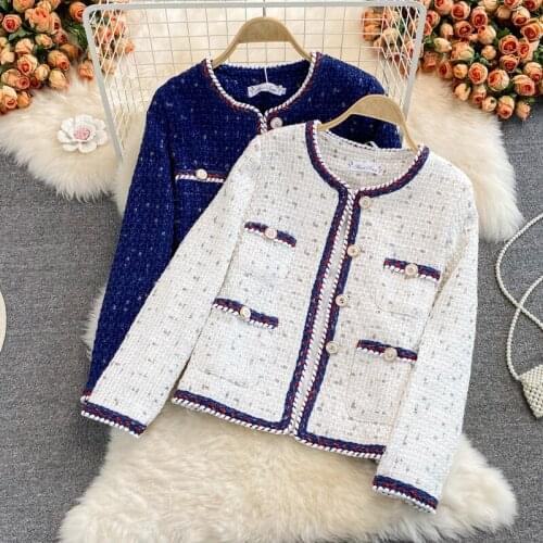 Autumn Winter Women Tweed Jacket Vintage Single Breasted Long Sleeve Loose Coat Female Elegant Party Outerwear 2021 New