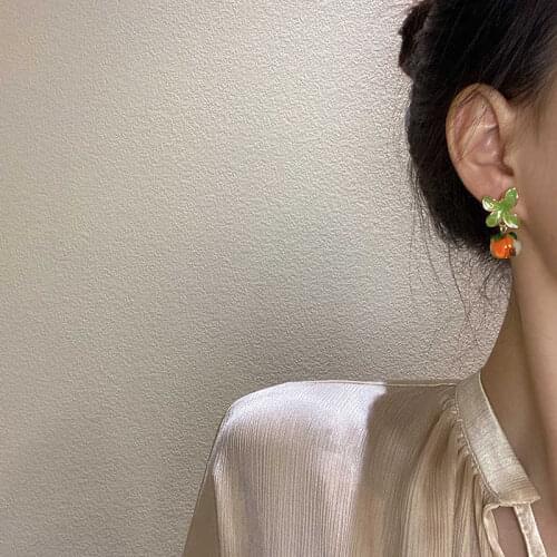 Summer Persimmon Drop Glaze Womens Small Persimmon 2021 Trendy New Arrival Earrings for Women Luxurious Party
