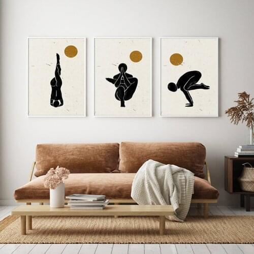 Minimalist Abstract Yoga Poses Illustration Poster Print Canvas Painting Boho Style Wall Art Pictures Living Room Lounge Decor