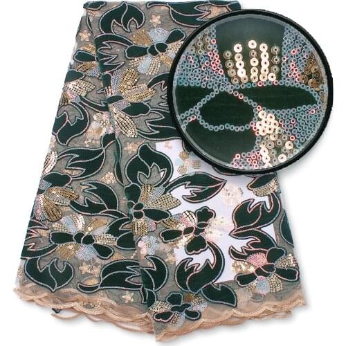 Fashion Nigerian Sequins Embroidery Velvet Tulle Lace Fabric High Quality African French Lace Fabric For Party Dress 4163B