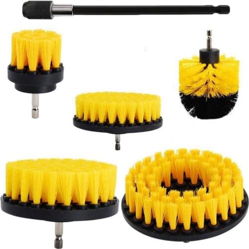 2/3.5/4/5'' Electric Scrubber Brush Drill Brush Kit Plastic Round Cleaning Brush Extension Rod for Car Tires Car Cleaning Tools