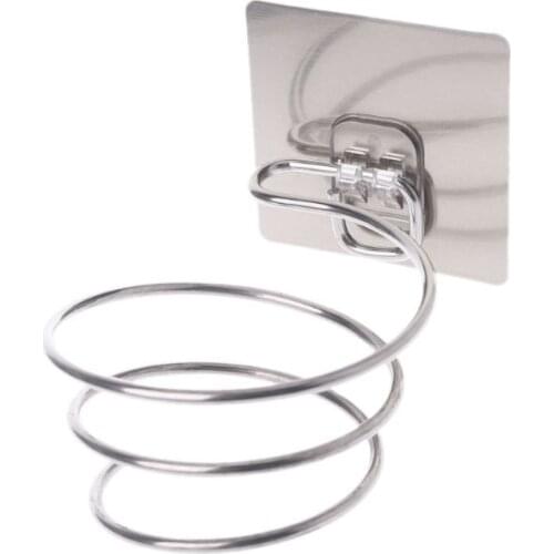 Hair Dryer Holder Blower Organizer Adhesive Wall Mounted Nail Free No Drilling Stainless Steel Spiral Stand For Bathroom