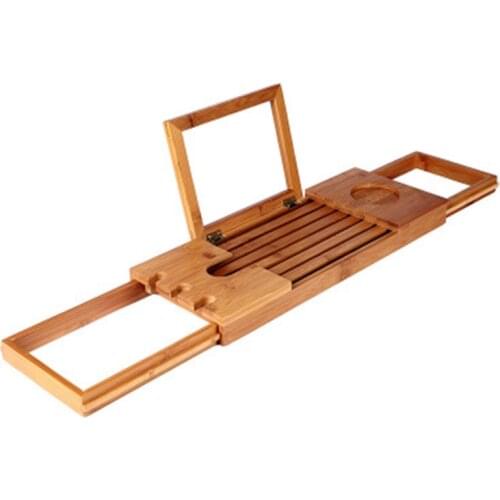Bathroom Shelf Organizer Rack Bamboo Bathtub Tray Expandable Multifunctional Bathroom Rack Book and Wine Holder