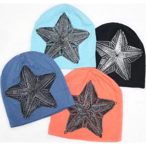 Casual Black Star Women Wool Kintted Beanies Soft Design Autumn Winter Slouch Knit Caps Bonnet For Women Men Oversize Hats