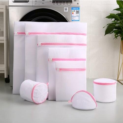 Pink Zippered Mesh Laundry Wash Bags Polyester Laundry Bra Bags Lingerie Bra Underwear Washing Machine Clothes Protection Net