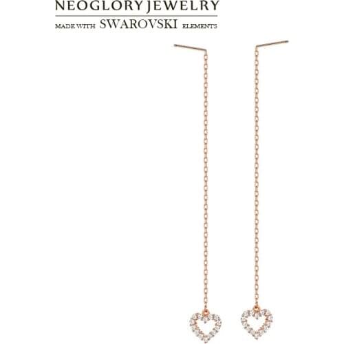 Neoglory Zircon & S925 Silver Long Dangle Lines Earrings Allergy Free Romantic Lovely Heart Style Exquisite Women Holiday