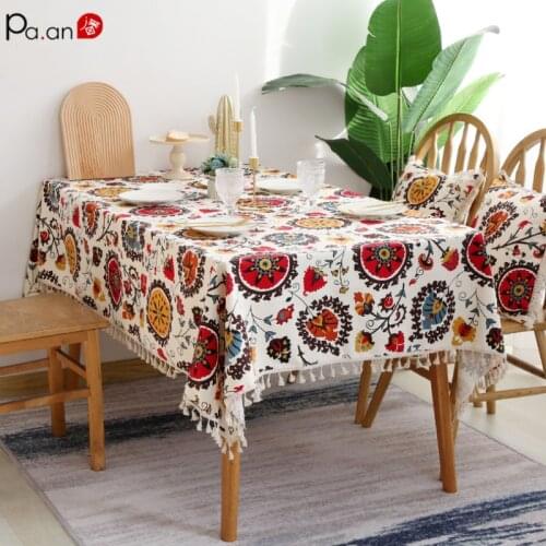 South American Style Burlap Table Cloth Thickened Pastoral Flower Household Coffee Table for Living Room TableCloth Rectangular