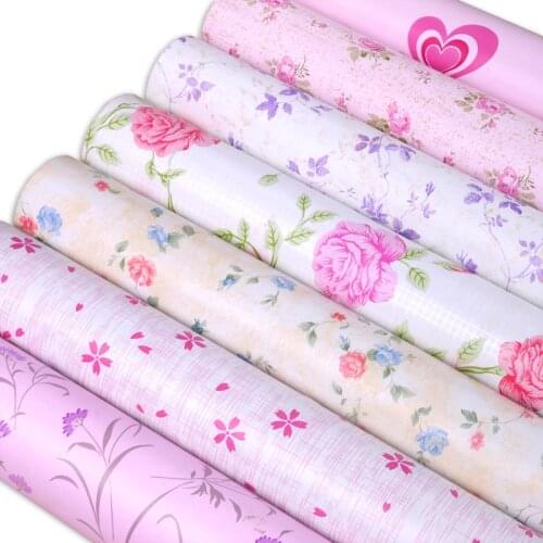 Waterproof wallpaper self-adhesive 10M pastoral bedroom living room children boys girls wallpaper floral love pink PVC vinyl