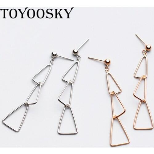 925 Sterling Silver Drop Earrings Hollow Triangles Party Long Eardrop For Women Girl Female Geometry Jewelry Wedding Gift