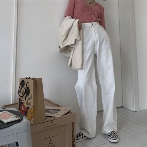 Streetwear Korean Autumn 2021 Jeans Denim Trousers Denim Pants High Waist white Plus Size Spring Stretch Elastic Women Vintage