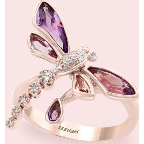Milangirl Women Ladies Ring Romantic Beautiful Lovely Dragonfly Insect Rose Gold Color Female Ring for Party Jewelry