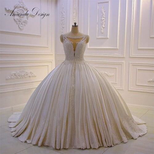 Vestidos de novia 2019 Cap Sleeve Lace Appliques Pleat Waves Ball Gown Royal Wedding Dress