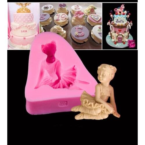 1PC Silicone Cake Mold 3D Angel Girl Flower Fairy Fondant Chocolate For Decorating Soap Candle Kitchen Baking Tools EJK 0880