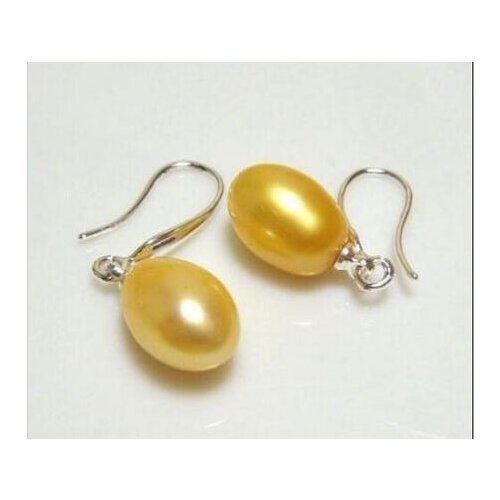 >>>>noble jewelry A pair Huge AAA 9-11mm south sea gold pearl earring 14K/20 YELLOW GOLD