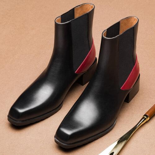 Mixed Colors Trendy Men Heels Comfort Square Heel Chelsea Boots Business Man Slio On Formal Dress Shoes Office Boots