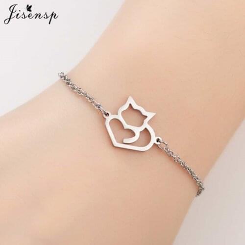 Jisensp Stainless Steel Hollow Pet Cat Bracelets for Girls Kids Gift Cute Animal Charm Bracelet Women Pulseras Christmas Jewelry