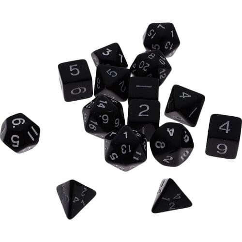 15pcs Black Polyhedral Dices D4 D6 D8 D10 D12 D20 for DND TRPG Party Casino