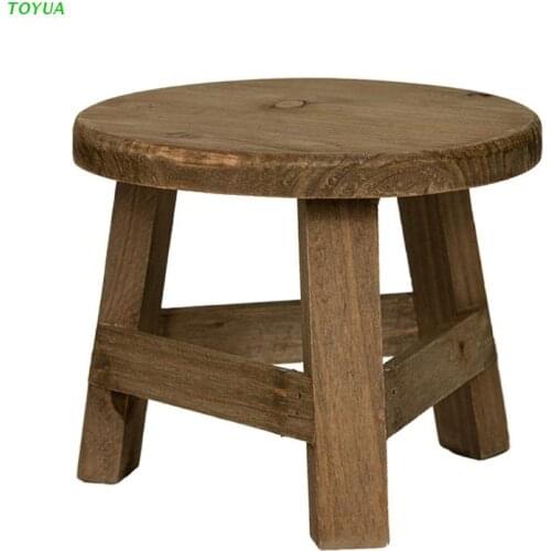1XCC Mini Wooden Stool Display Stand Round Flower Shelf Bonsai Rack Garden Plant Pot