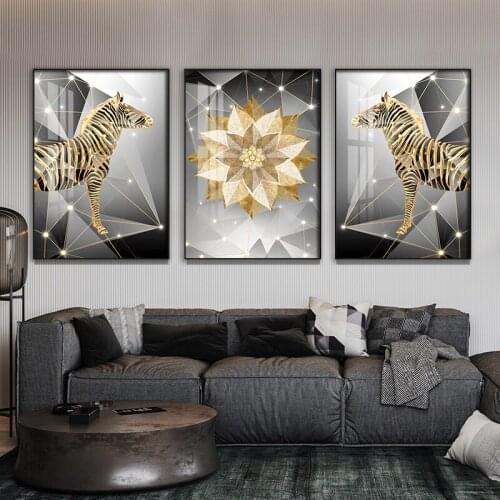 Home Decor Interior Luxury Modern Painting Gold Decoration Canvas Deer Pictures On Wall Loft Frameless Poster Room Decor